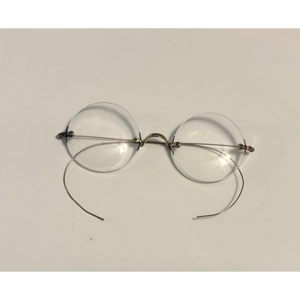 Antique Stevens & Co S-Q Gold Filled Rimless Spectacles w/ Case 1900s Victorian